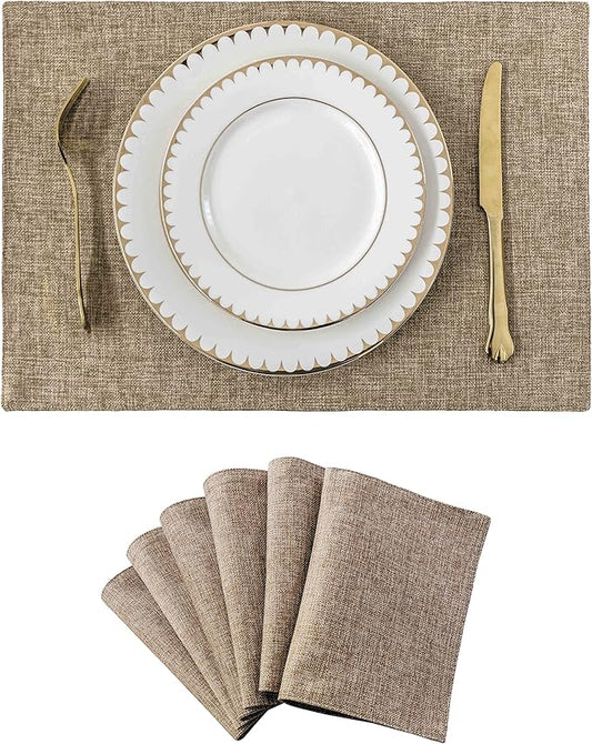 Home Brilliant Fabric Cotton Placemats Set of 6 Heat Resistant Dining Table Place Mats Kitchen Table Mats, Natural Linen