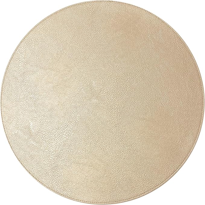 Placemats Set of 6 – Round 15” Faux Leather Table Mats for Dining, Heat Resistant & Non-Slip Washable Table, Indoor, Outdoor, Dining Table Set for 6, Modern Kitchen & Holiday Use, Champagne