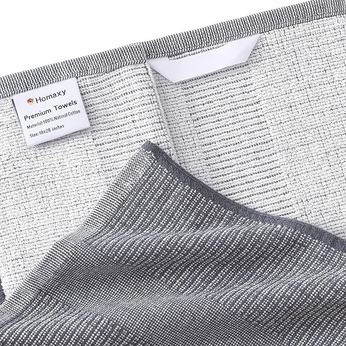 Homaxy Premium Kitchen Towels(18”x 28”, 12 Pack), Large Cotton Kitchen Hand Towels, Flat and Terry Dish Towels, 380 GSM Highly Absorbent Tea Towel Set with Hanging Loop, Multicolor