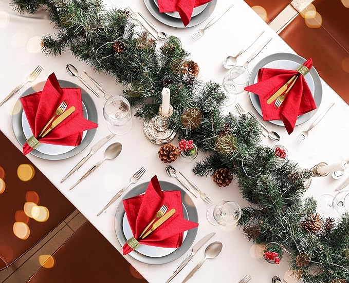 Ruvanti Cloth Napkins Set of 12, 18x18 Inches Napkins Cloth Washable, Soft, Durable, Absorbent, Cotton Blend. Table Dinner Napkins Cloth for Hotel, Weddings, Dinner, Christmas Parties - Red