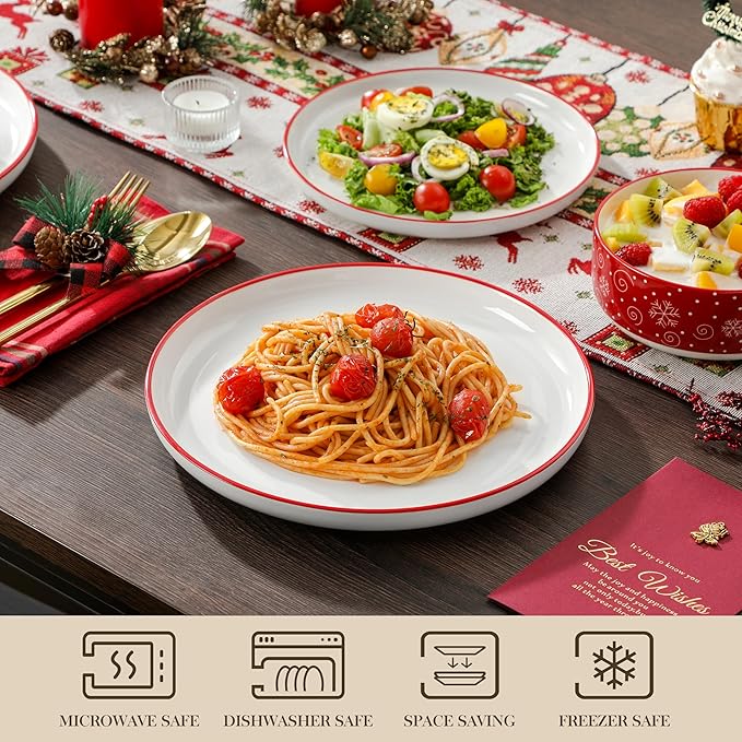 MALACASA Plates and Bowls Sets, 24 Pieces Christmas Porcelain Dinnerware Set for 8, Ceramic Dishware Dishes Kitchen Dining Ware Set, Microwave and Dishwasher Safe, Series LUNA-Christmas Tree