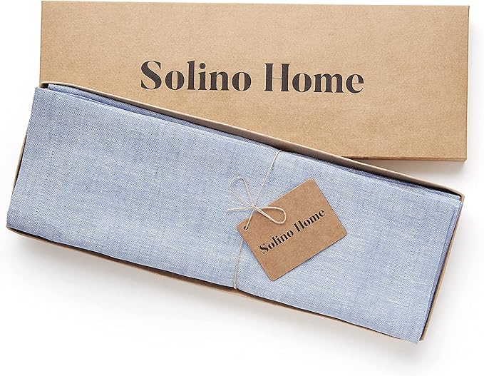 Solino Home Linen Cloth Placemats Set of 4-100% Pure Linen Chambray Blue Placemats 14 x 19 Inch - Athena - Christmas, Winter