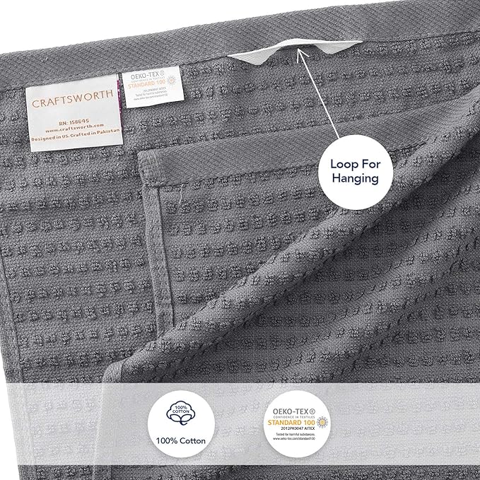 CRAFTSWORTH Kitchen Towels, 15 x 26 Inches, Pack of 6, 400 GSM, 100% Ring Spun Cotton, Solid Grey Dish Towels Super Soft and Absorbent, Tea Towels and Bar Towels