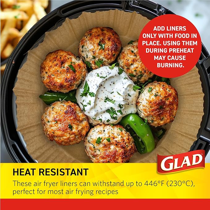 Glad Air Fryer Liners with Walls, Nonstick and Heat Resistant, Food Grade Material, Suitable for Round Air Fryers, Air Fryer Accessories, 7.9" - 100 Count