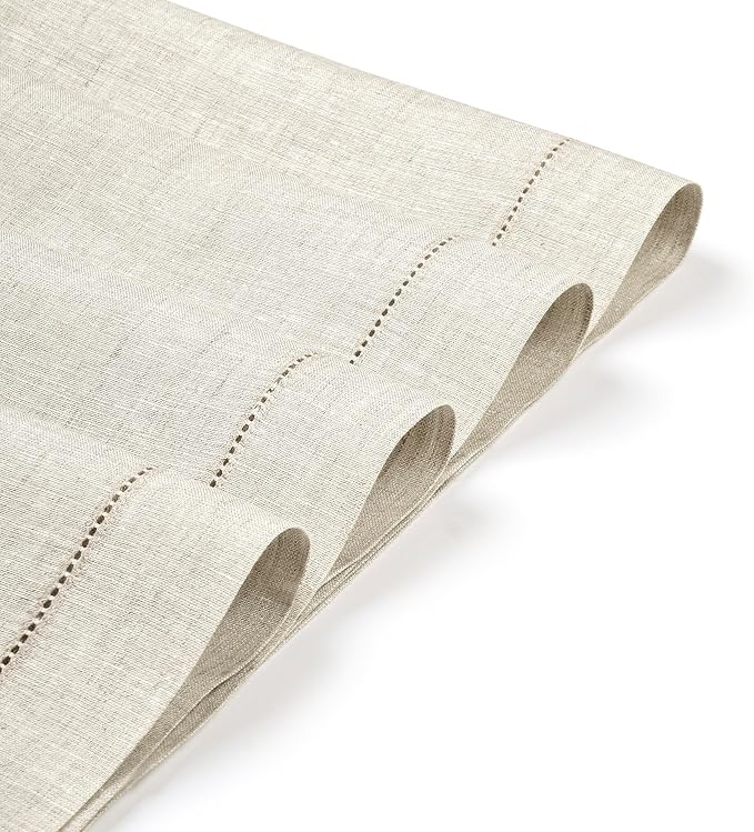 D'Moksha Homes Light Natural Linen Cloth Placemats Set of 4-100% Pure Linen Hemstitch Placemats 14 x 19 Inch - Classic Hemstitch Table Place Mats for Christmas - Handcrafted, Machine Washable