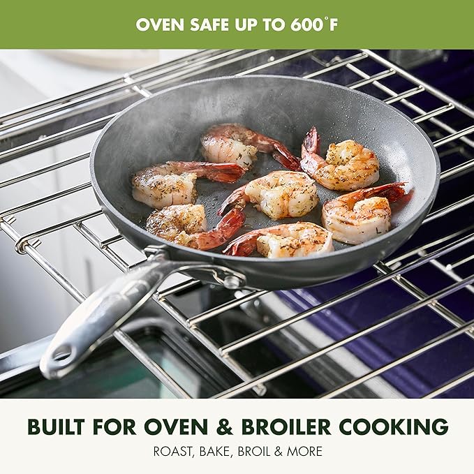 GreenPan Valencia Pro Hard Anodized 3 Piece Fry Pan Skillet Set, Ceramic Nonstick 8" 9.5" and 11" Induction Suitable Frying Pans, PFAS-Free Cookware, Dishwasher Safe, Oven and Broiler Safe, Gray