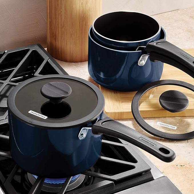 Tramontina Aluminum Non Stick 6-Piece Nesting Sauce Pan Set with Lids - Naval, Kitchen Nonstick Cookware Set, Dishwasher and Oven Safe