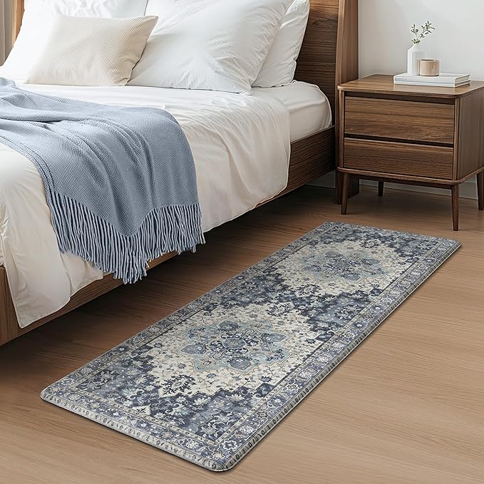 GENIMO Kitchen Mats for Floor 2PCs, Washable Anti Fatigue Mat for Cushioned, 17.3"x47"+17.3"x30", Waterproof Kitchen Rugs, Non Slip Comfort Standing Mat Rug for Home, Sink, Laundry, Center Blue