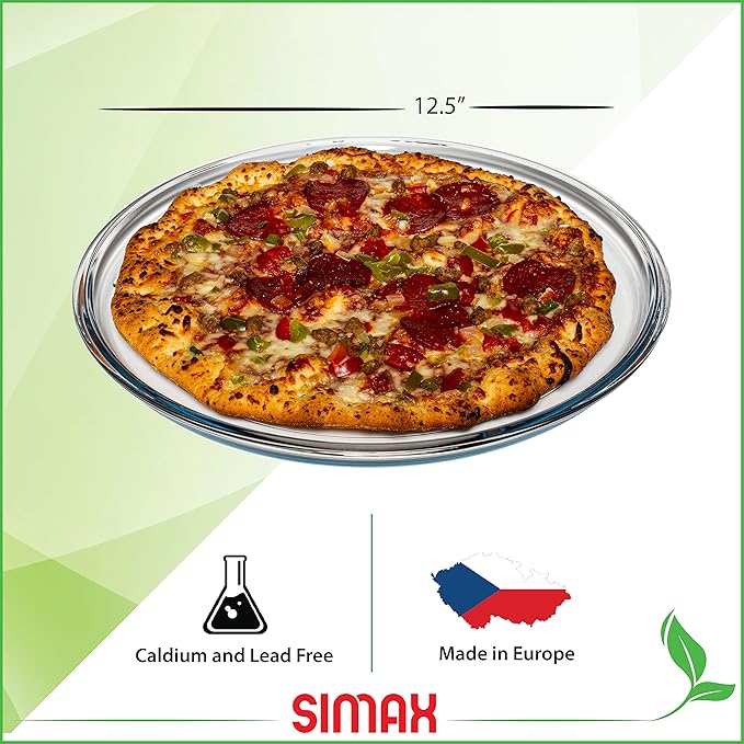 SIMAX Glass Pizza Pan for Oven: Borosilicate Glass Pizza Tray for Oven - 12.5-inch Pizza Pans - Pizza Plates - Pizza Tray Oven Pan - Round Pizza Pans Baking Sheet - Non Stick Pizza Pan 12.5 Inch