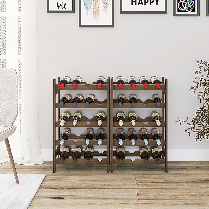SMIBUY Bamboo Wine Rack, 20 Bottles Display Holder, 5-Tier Free Standing Storage Shelves for Kitchen, Pantry, Cellar, Bar (Walnut)