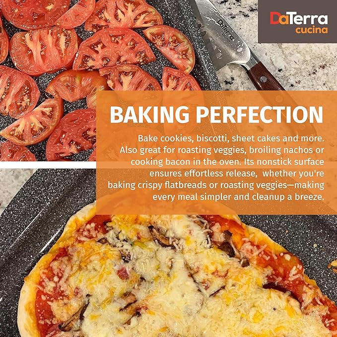 DaTerra Cucina - Nonstick Ceramic Coated Baking Sheet Twin Pack – 16" x 11" x 1" Professional Grade, PTFE, Cadmium, Lead & PFOA Free, Oven Safe, Ideal for Baking, Roasting & Cooking