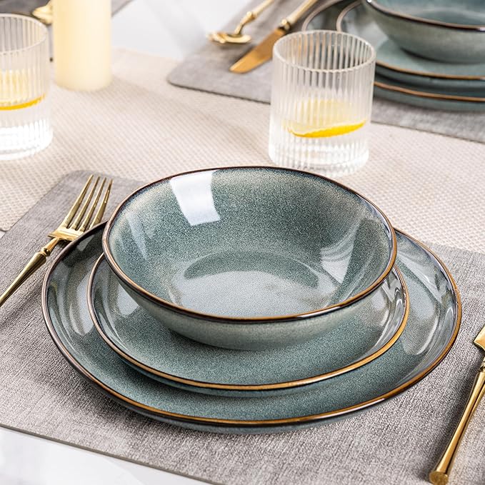 AmorArc Ceramic Dinnerware Sets,Handmade Reactive Glaze Stoneware Plates and Bowls Sets,Highly Scratch Resistant | Dishwasher & Microwave Safe Dishes Set,Service for 6 (18pc)