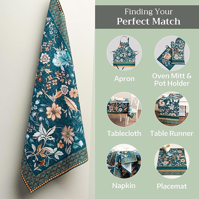 Maison d' Hermine Kitchen Towels Set of 3 100% Cotton 20" x 27.5" Reusable Cloth Tea Dish Towels Absorbent with Hanging Loop for Kitchen Thanksgiving Christmas Decorations (Luxury Loft - Dark Teal)