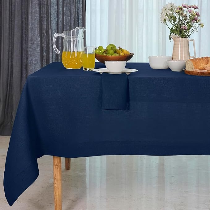 D'Moksha Homes Navy Blue Linen Tablecloth 54 x 72 Inch - 100% Pure Linen Tablecloth for Rectangle Tables - Machine Washable Table Cloth for Fall, Autumn and Halloween