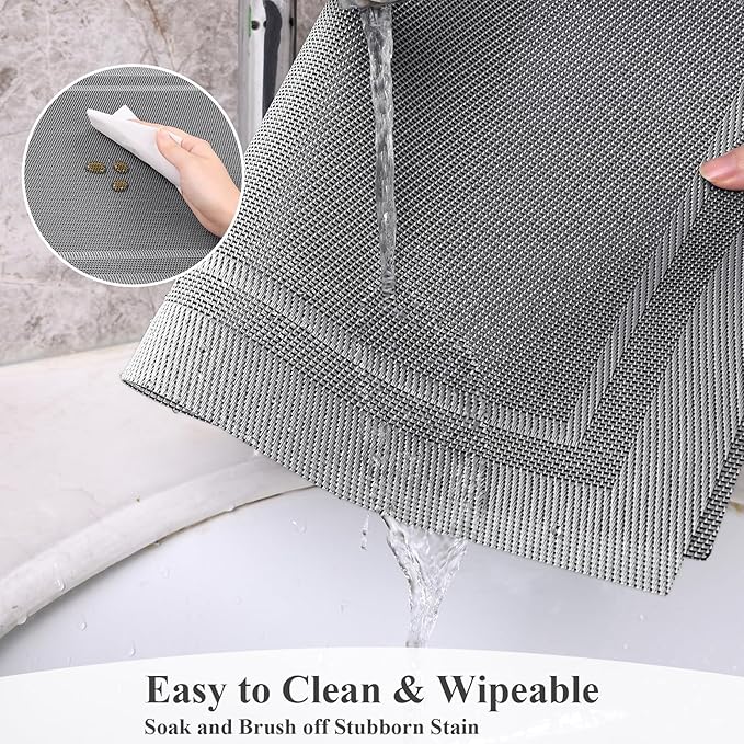 SHACOS Woven Vinyl Placemats Set of 6 Wipe Clean Place Mats for Dining Table Heat Resistant PVC Weave Table Mats Indoor Outdoor (6, Frame Grey)