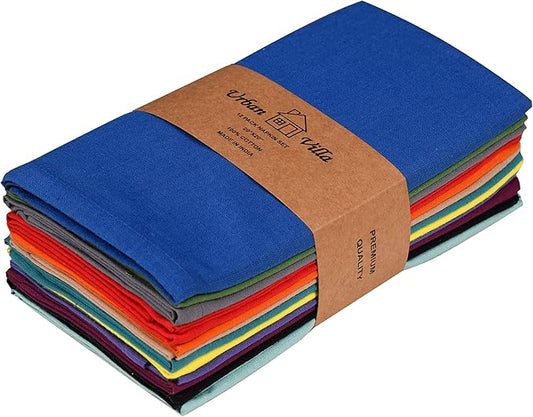 Urban Villa Napkins Solid Slub Set of 12 MUL Color Dinner Napkins Size 20X20 in Cloth Napkins Cotton Cloth Napkins Premium Quality Mitered Corner Ultra Soft Dinner Napkins