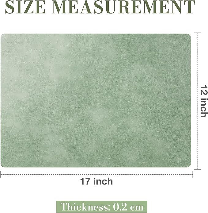 Roxifina Faux Leather Placemats Set of 6 - Vinyl Placemats Wipeable Waterproof Oil-Proof PU Place Mats Heat Resistant Reversible Table Mats for Dining, Kitchen, Outdoor, 12 x 17 Inch (Green)