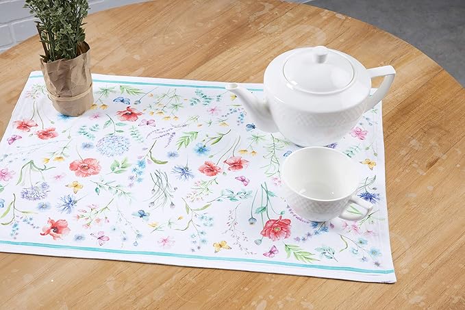 Maison d' Hermine Placemats Set of 4 100% Cotton Washable Cloth Place Mats, Reusable Table Mats for Kitchen Dining Decoration, Party, Wedding, Restaurant Spring/Summer (Just Floral, 13" x 19")