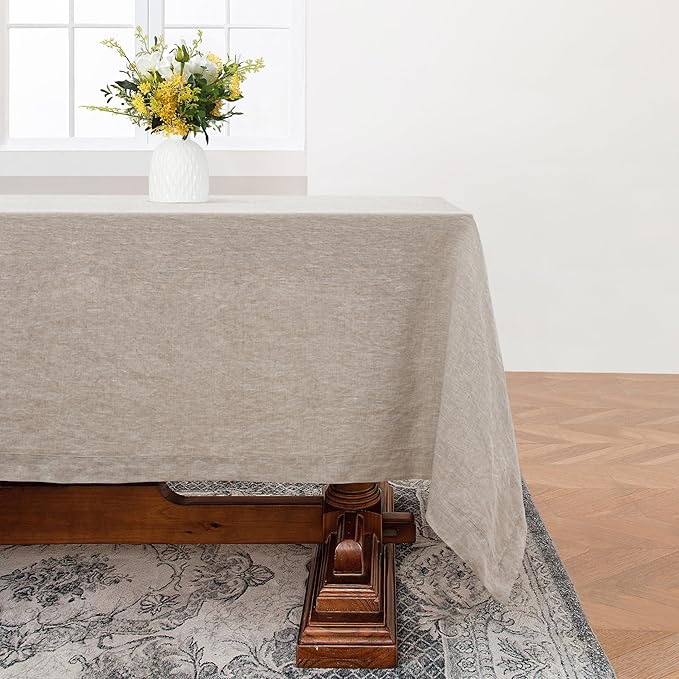 Linen World Linen Tablecloth, 100% French Linen Natural Tablecloth 55" x 55" Inch, Washable Square Tablecloth for Dining, Outdoor, Weddings and Restaurants, Decorative Valentine Easter