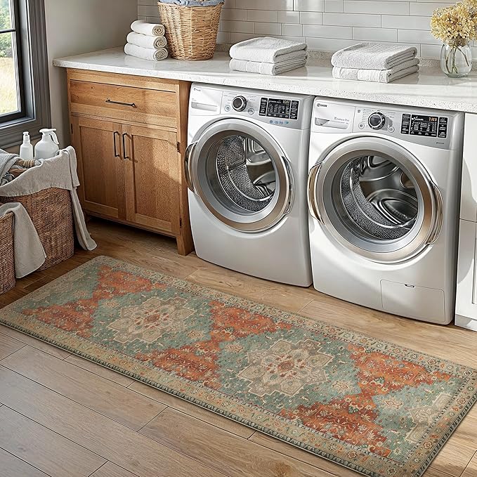 GENIMO Kitchen Mats for Floor 2PCs, Washable Anti Fatigue Mat for Cushioned, 17.3"x59"+17.3"x30", Waterproof Kitchen Rugs, Non Slip Comfort Standing Mat Rug for Home, Sink, Laundry, Multi