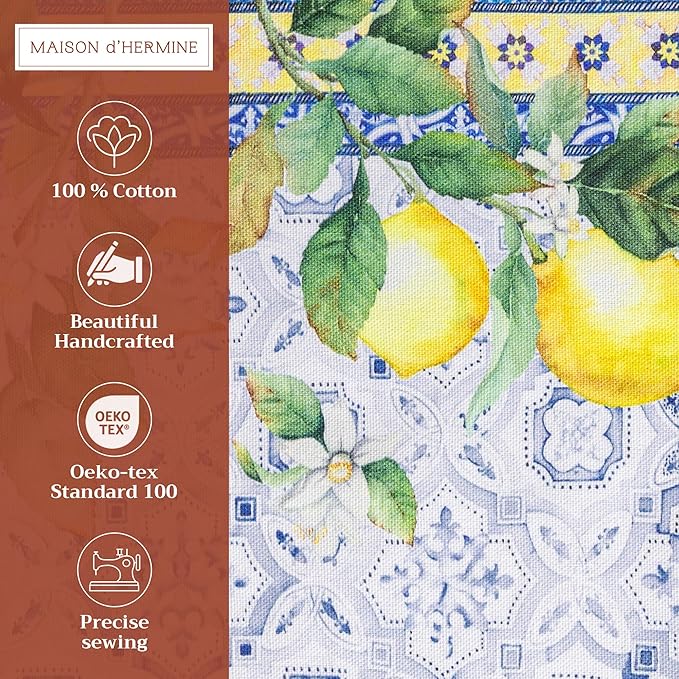 Maison d' Hermine Placemats Set of 4 100% Cotton Washable Cloth Place Mats, Reusable Table Mats for Kitchen Dining Decoration, Party, Wedding, Restaurant Spring/Summer (Citrus, 13" x 19")
