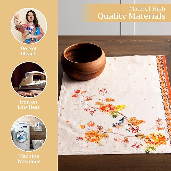 Maison d' Hermine Placemats Set of 4 100% Cotton Washable Cloth Place Mats, Reusable Table Mats for Thanksgiving Christmas Decorations Kitchen Dining Party Wedding (Kelim - Prairie, 13" x 19")