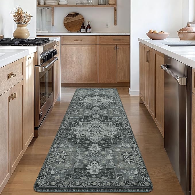 GENIMO Kitchen Mats for Floor, Washable Anti Fatigue Mat for Cushioned, 17.3"x59", Waterproof Kitchen Rugs, Non Slip Foam Comfort Standing Mat Rug for Home, Runner, Sink, Laundry, Dark Gray