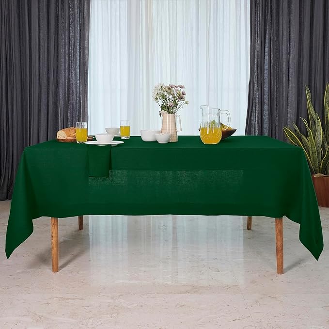 D'Moksha Homes Linen Tablecloth 60 x 126 Inch - 100% Pure Linen Forest Green Tablecloth for Rectangle Tables - Machine Washable Table Cloth for Fall, Autumn and Halloween