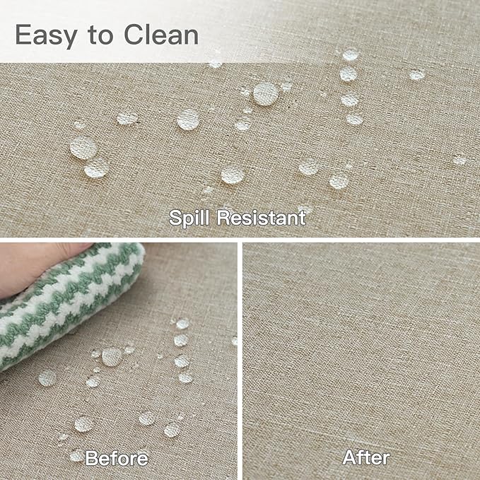 maxmill Rectangle Linen Texture Tablecloth Stain Proof Waterproof Wrinkle Free Washable Dining Table Cloth Wipeable Fabric Table Cover for Dining Room Farmhouse Tablecloths, 60 x 120 Inch, Linen