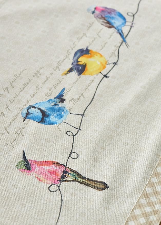 Maison d' Hermine Placemats Set of 2 100% Cotton Washable Cloth Place Mats, Reusable Table Mats for Kitchen Dining Decoration, Party, Wedding, Restaurant Spring/Summer (Birdies On Wire, 13" x 19")