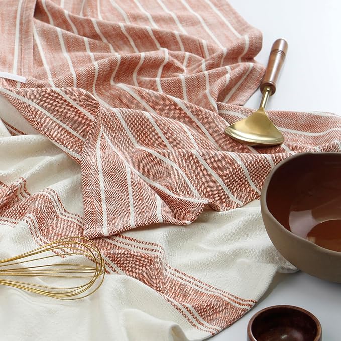 KAF Home Natural Rustic Farmhouse Slubbed Kitchen Towel | 100% Cotton Dish Towel, 18 x 28 Inches | Soft and Absorbent (Rust, 18 x 28-4 Pack)