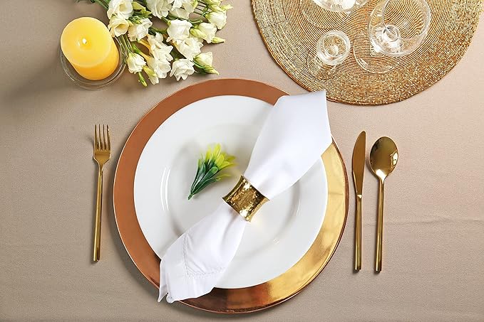 Ramanta Home Set of 12 Polyester Cloth Napkins 20x20 Inches - Hemstitched Washable Dinner Napkins for Weddings, Thanksgiving, Hotel - Soft Durable Table Linen for Parties or Everyday Use - White