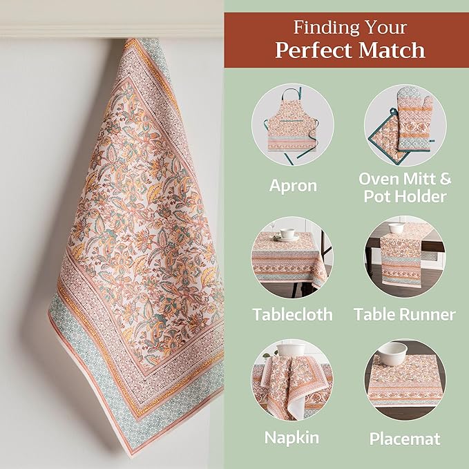 Maison d' Hermine Kitchen Towels Set of 3 100% Cotton 20" x 27.5" Reusable Cloth Tea Dish Towels Absorbent with Hanging Loop for Kitchen Dining Thanksgiving Christmas Decorations (Nila)