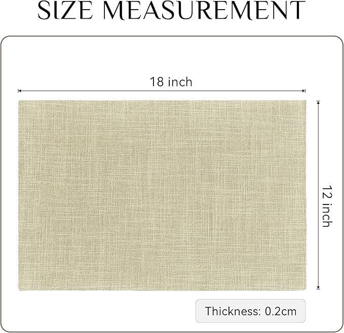 Softalker Faux Linen Placemats Set of 12-12 x 18 Inch, Heat Resistant Double Layered Durable Burlap Farmhouse Place Mats, Non-Slip Washable Rustic Table Mats for Dining, Kitchen, Party（Light Linen