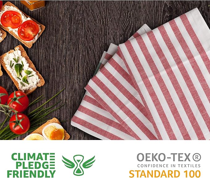 Urban Villa Dinner Napkins Horizontal Stripes Cloth Napkins Set of 12 Ruby/Green Color Dinner Napkins 20x20 Inches 100% Cotton Over sized Cloth Napkins with Mitered Corners Dinner Napkins