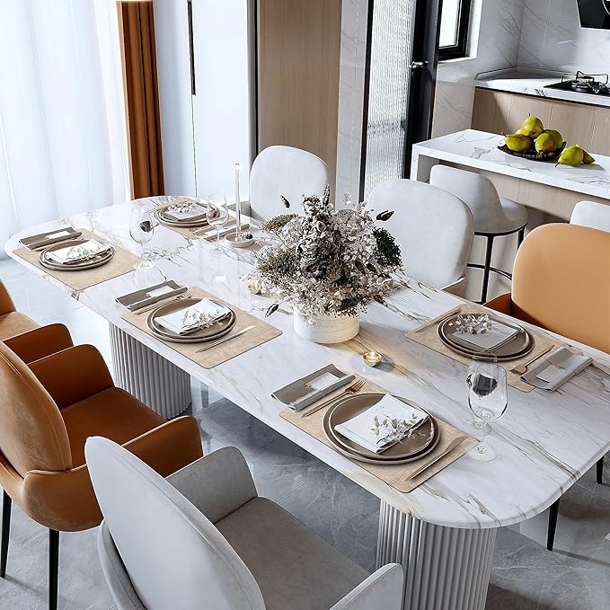 Faux Leather Vinyl Placemats Set of 4 Wipeable Heat Resistant Place Mats 100% Washable - Waterproof - Anti Slip Reversible Table Mats for Kitchen/Dining/Party/Outdoor, 12" x 16.5", Khaki