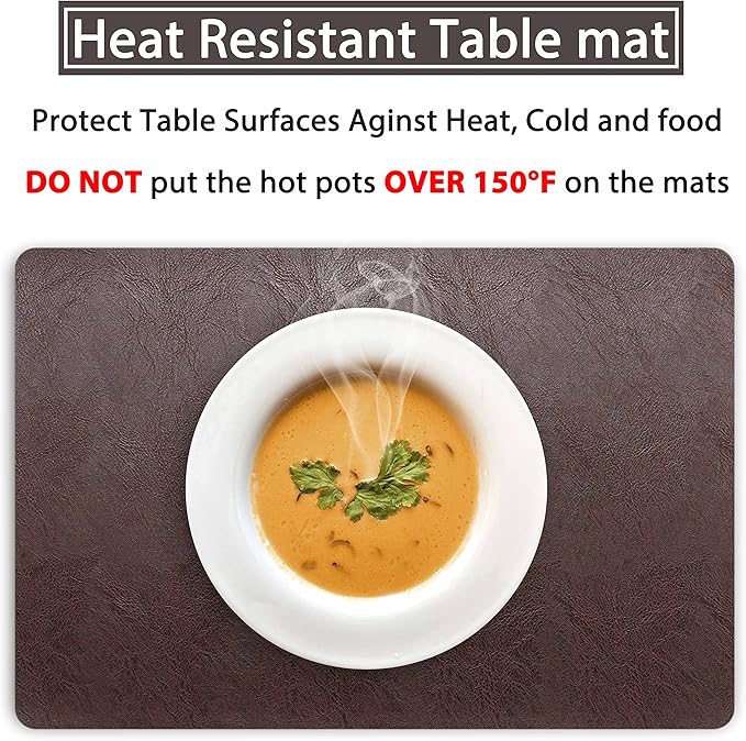 Set of 6 Faux Leather Placemats, PU Table Mats, Waterproof, Stain Resistant, Heat Resistant, Non-Slip Easy to Clean for Kitchen Dining Table,Conference Table F Dark Brown