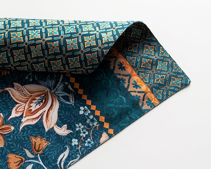 Maison d' Hermine Placemats Set of 4 100% Cotton Washable Cloth Place Mats, Reusable Table Mats for Thanksgiving Christmas Decorations Kitchen Dining Party Wedding (Luxury Loft - Dark Teal, 13" x 19")