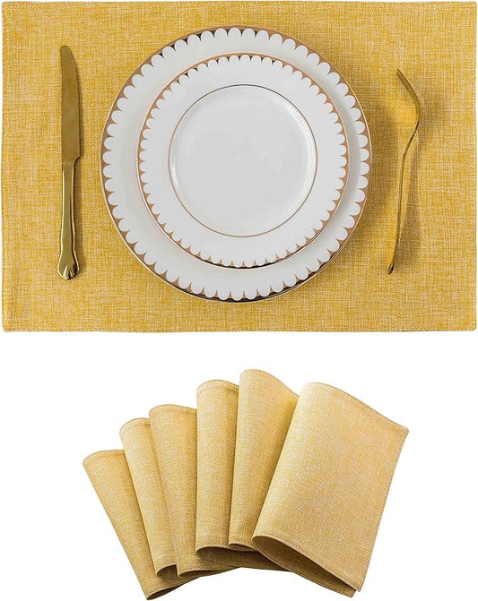 Home Brilliant Dining Placemats Set of 6 Heat Resistant Dining Table Place Mats for Kitchen Table for Placemats Decoration for Dinner Fall Winter Decor, 13 x 19 inches, Yellow