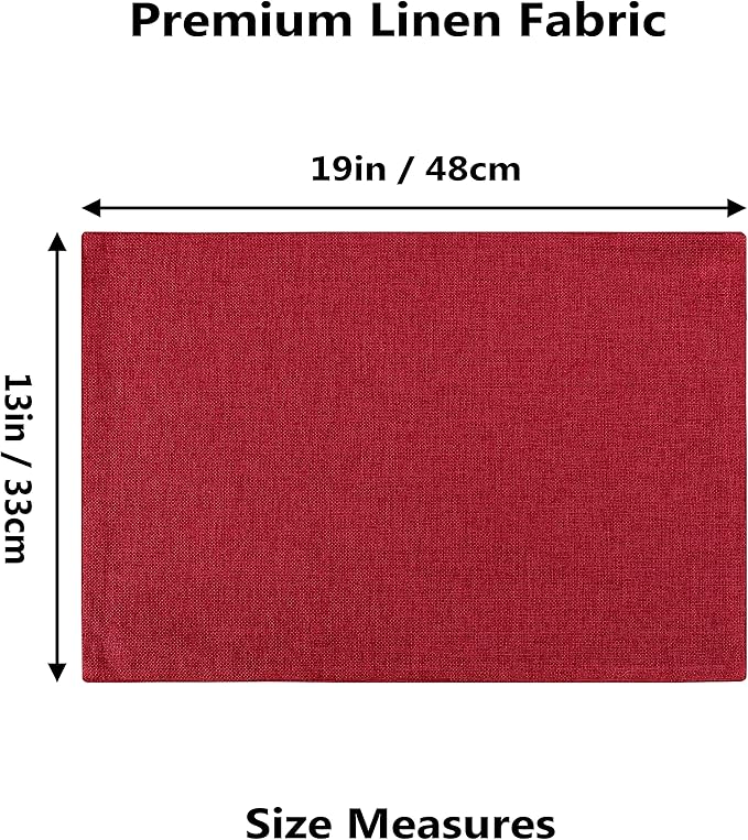 Home Brilliant Placemats Set of 6 Red Place Mats Decoration Heat Resistant Dining Table Place Mats Machine Washable Christmas Kitchen Table Mats, 13x19 inch, Burgundy
