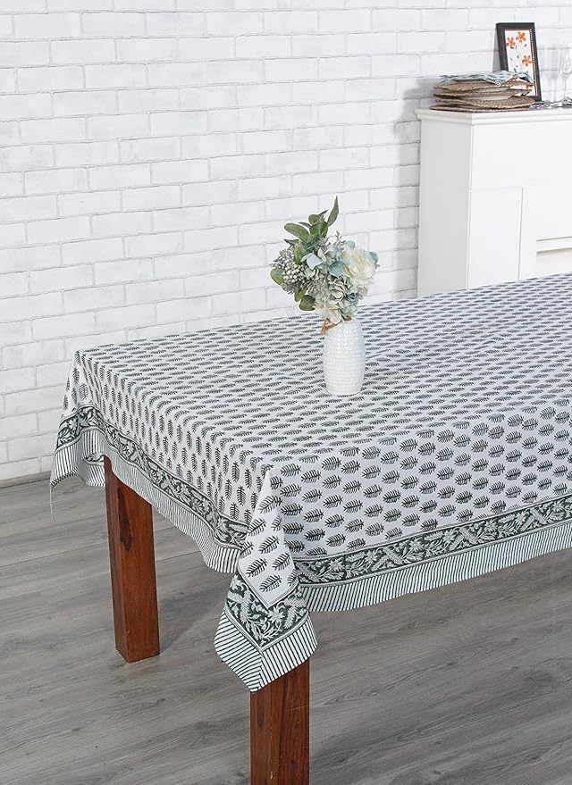 Ridhi Emerald Green Hand Block Print Cotton Rectangle Tablecloth 120 x 80 inches Reusable Table Cover Decorative Everyday Use for Dining Room, Farmhouse, Home, Party, Festive & Wedding, Fall
