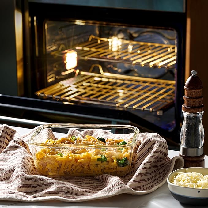 4pc Set - 128oz / 8 Cup / 3785ml - Large Glass Food Storage Containers with Airtight Snap Locking Lids, Meal Prep Lunch Bowl, Clear Stackable Pantry Organizer - Microwave Oven Baking & Dishwasher Safe