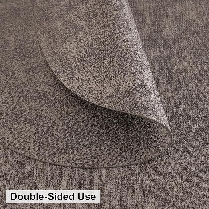 homing Round Faux Leather Placemat and Coaster 4 Packs, Washable Heat Resistant Dining Place Mats, Wipeable Double-Sided Table Mats for Indoor and Outdoor, Diameter 13 and 3.93 inch, Brown