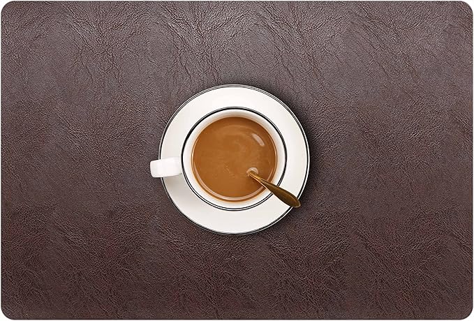 Set of 6 Faux Leather Placemats, PU Table Mats, Waterproof, Stain Resistant, Heat Resistant, Non-Slip Easy to Clean for Kitchen Dining Table,Conference Table F Dark Brown