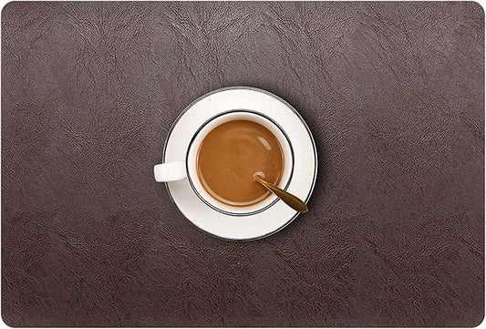 Set of 6 Faux Leather Placemats, PU Table Mats, Waterproof, Stain Resistant, Heat Resistant, Non-Slip Easy to Clean for Kitchen Dining Table,Conference Table F Dark Brown