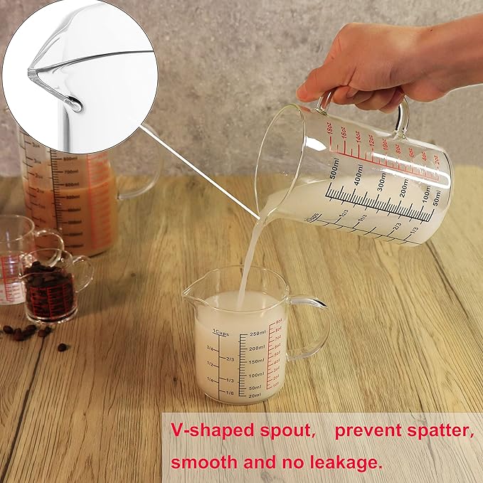 Glass Measuring Cup-[Insulated handle | V-Shaped Spout]-Made of High Borosilicate Glass Measuring Cup for Kitchen or Restaurant, Easy to Read, 500 ML (16 Oz, 2 Cup)
