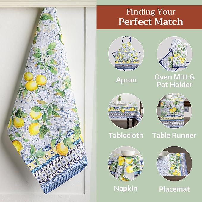 Maison d' Hermine Kitchen Towels Set of 3 100% Cotton 27.50" x 20" Reusable Cloth Tea Dish Towels Absorbent with Hanging Loop for Kitchen, Home, Dining, Cocktail Parties Spring/Summer (Citrus)