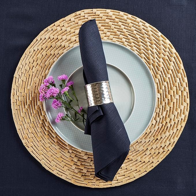 Solino Home Navy Blue Linen Napkins Set of 4 - 100% Pure Linen Dinner Napkins 20 x 20 Inch for Fall, Autumn, Thanksgiving, Christmas, Holiday, Winter - Fete