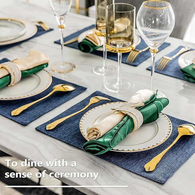 Home Brilliant Set of 6 Placemats Heat Resistant Dining Table Place Mats Kitchen Table Mats, Navy Blue