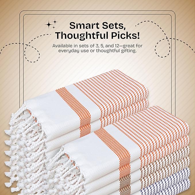 Multi Color Kitchen Towels 16x26 Inch, 3 Pack, 100% Cotton, Ultra Absorbent, Fast Dry, Machine Washable, Drying Dishes, Cleaning, Everyday Use - Orange, Brown, Indigo Blue